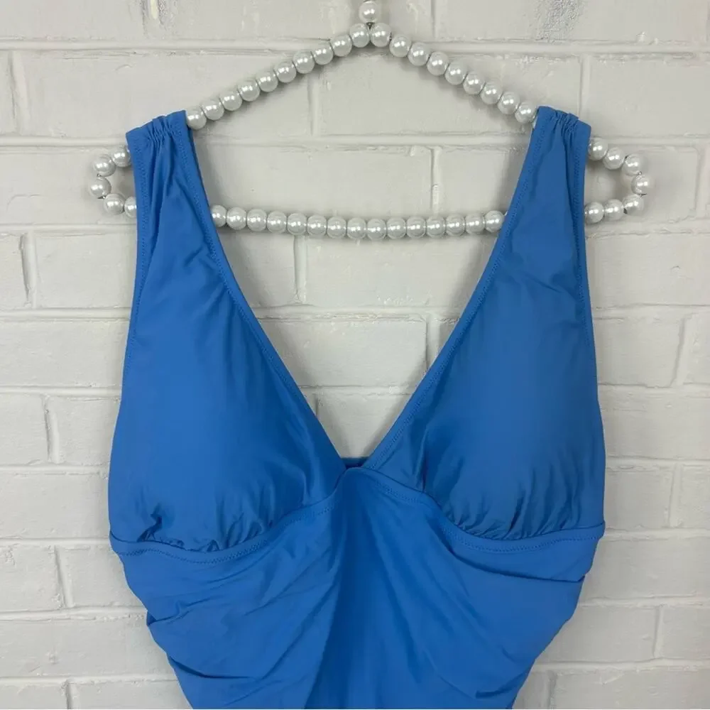 NWT J.Crew Ruched Femme Blue Padded One Piece Swimsuit Size 18